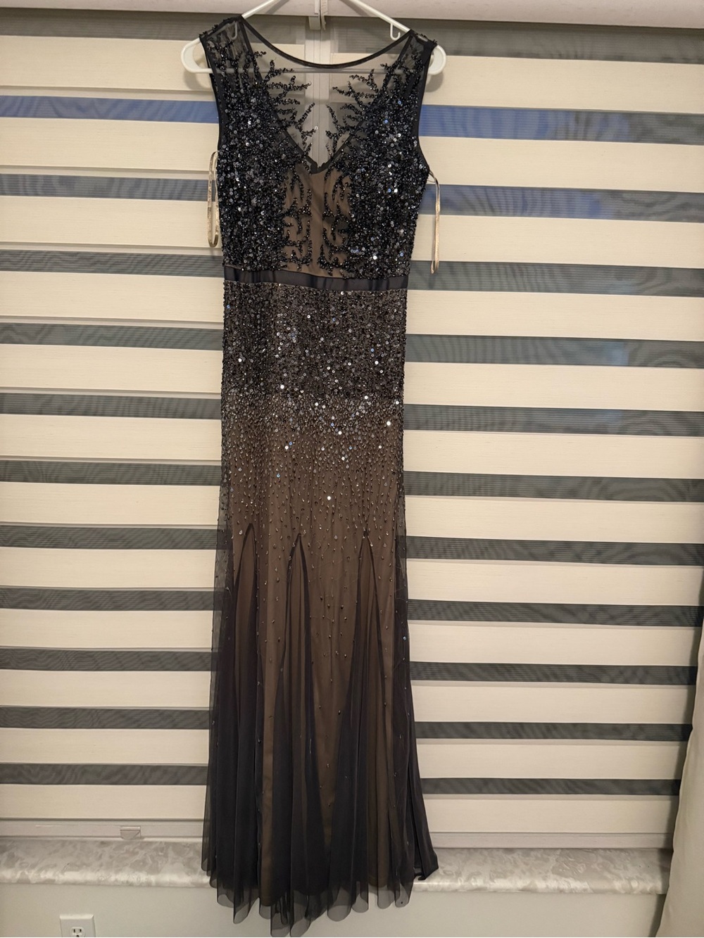 Adrianna Papell Black and Nude Ombre Beaded Maxi Dress